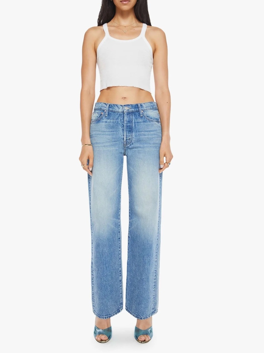 MOTHER The Dodger Button Sneak Wide Leg Jeans in Wipeout 31 Mother Superior